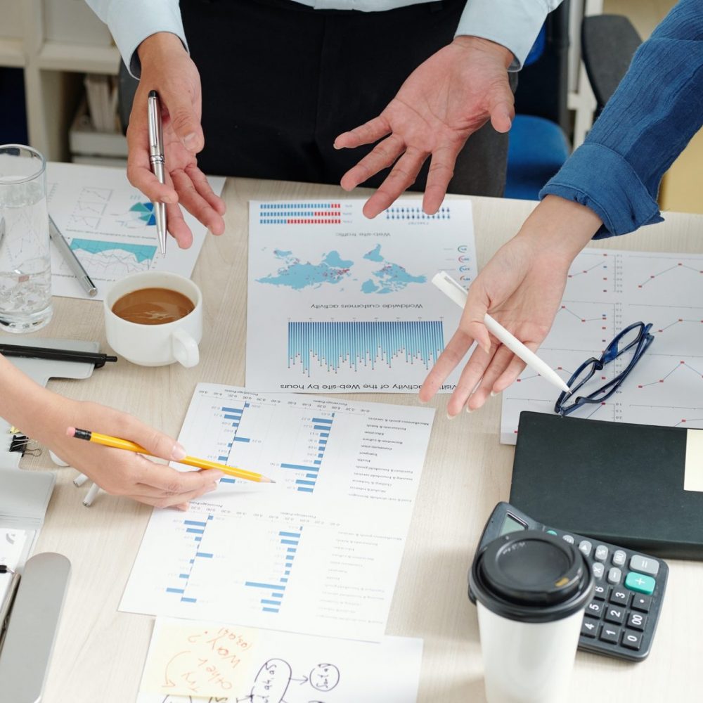 Discussing company financial statistics Discussing company financial statistics